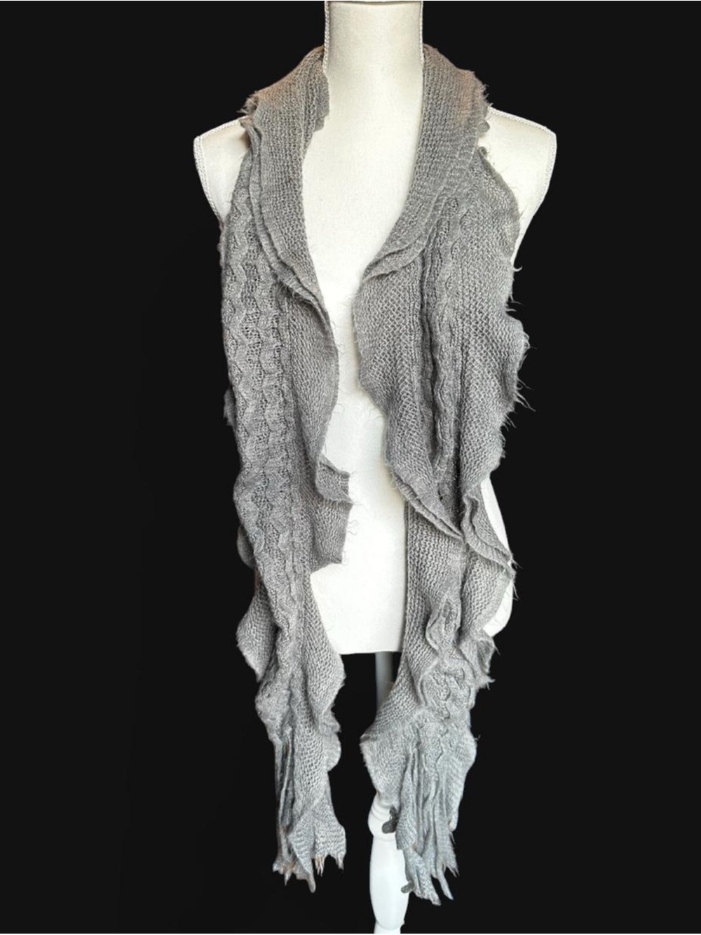 Light Gray Ruffled Knit Scarf